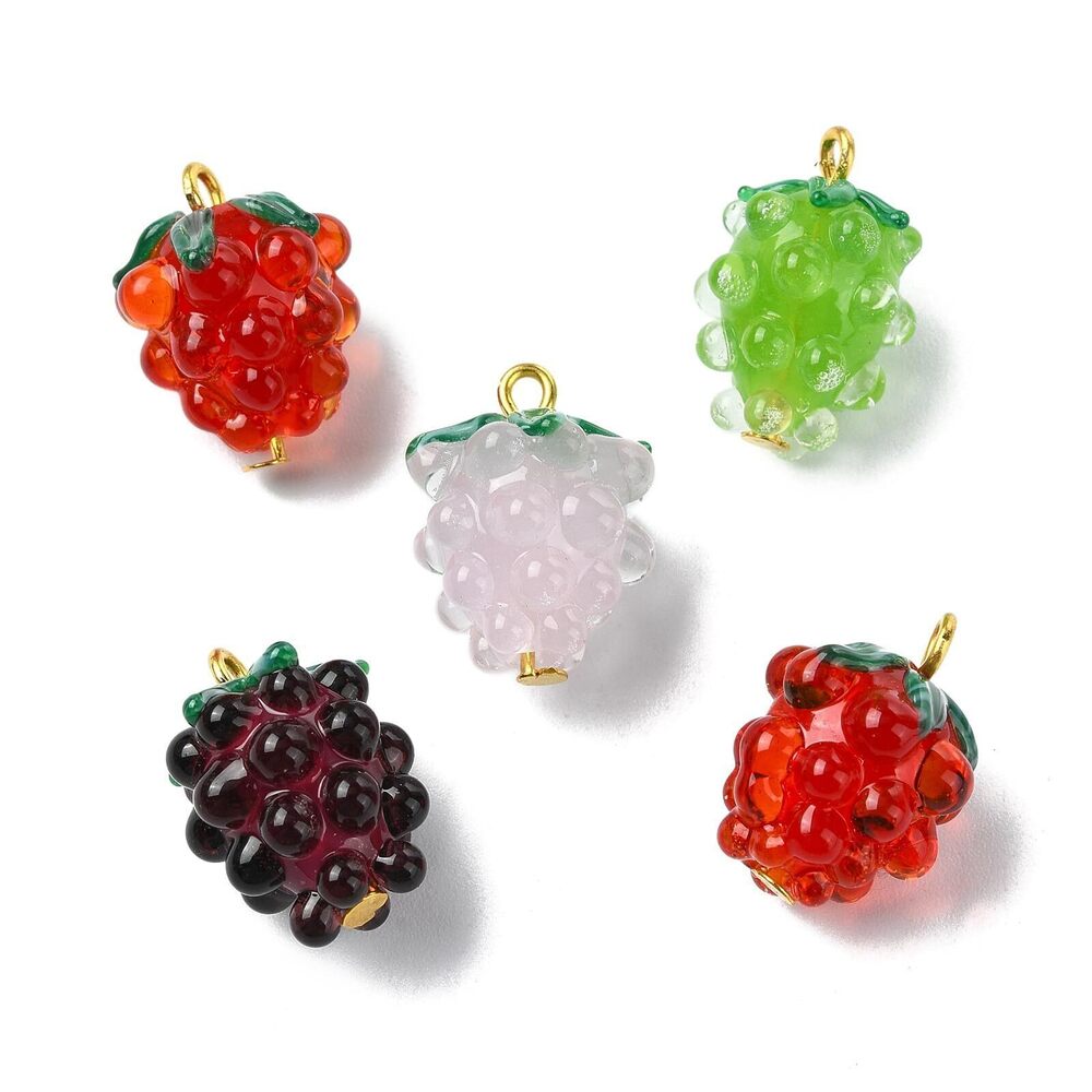 5055 10 pcs 5 Color Cute Grape Theme Lampwork Glass Charms Mini Food Fruit